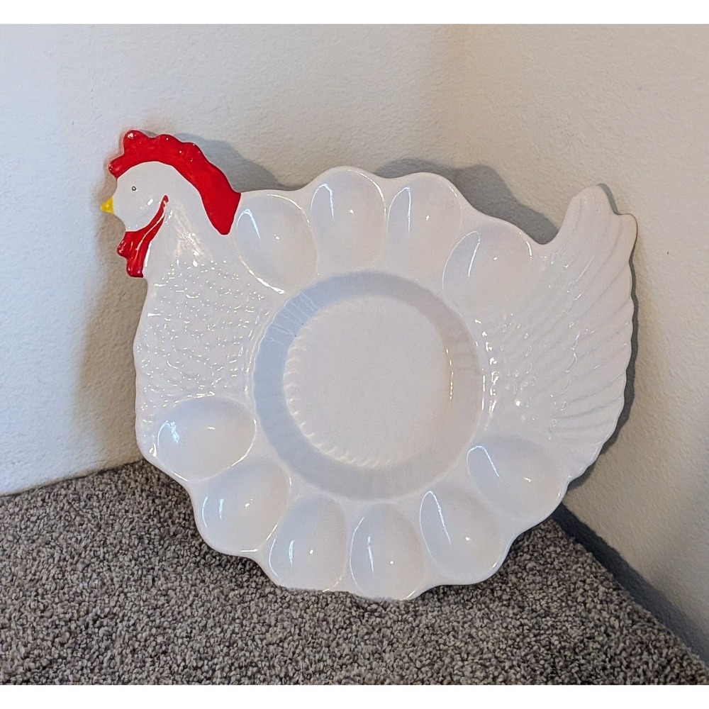 Teleflora Egg Platter Ceramic Chicken Easter Deviled‎ Eggs Kitchen Serving VTG